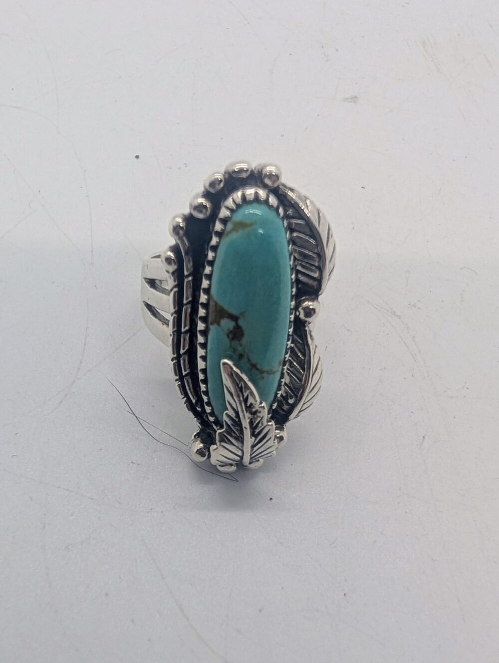Vintage Carol Felley Sterling Silver Navajo Style Turquoise Feather Ring